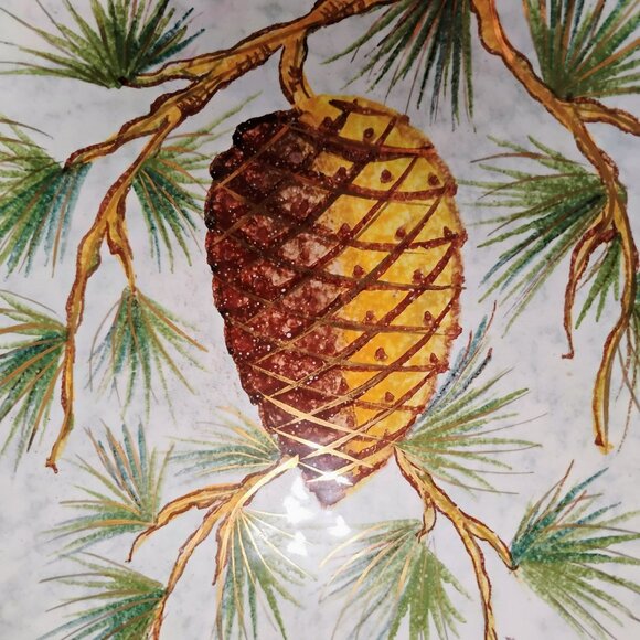 Vintage Mid Century Handpainted Ruffled Bowl Dish Pine Cone Italy Signed CHIP - Picture 10 of 11